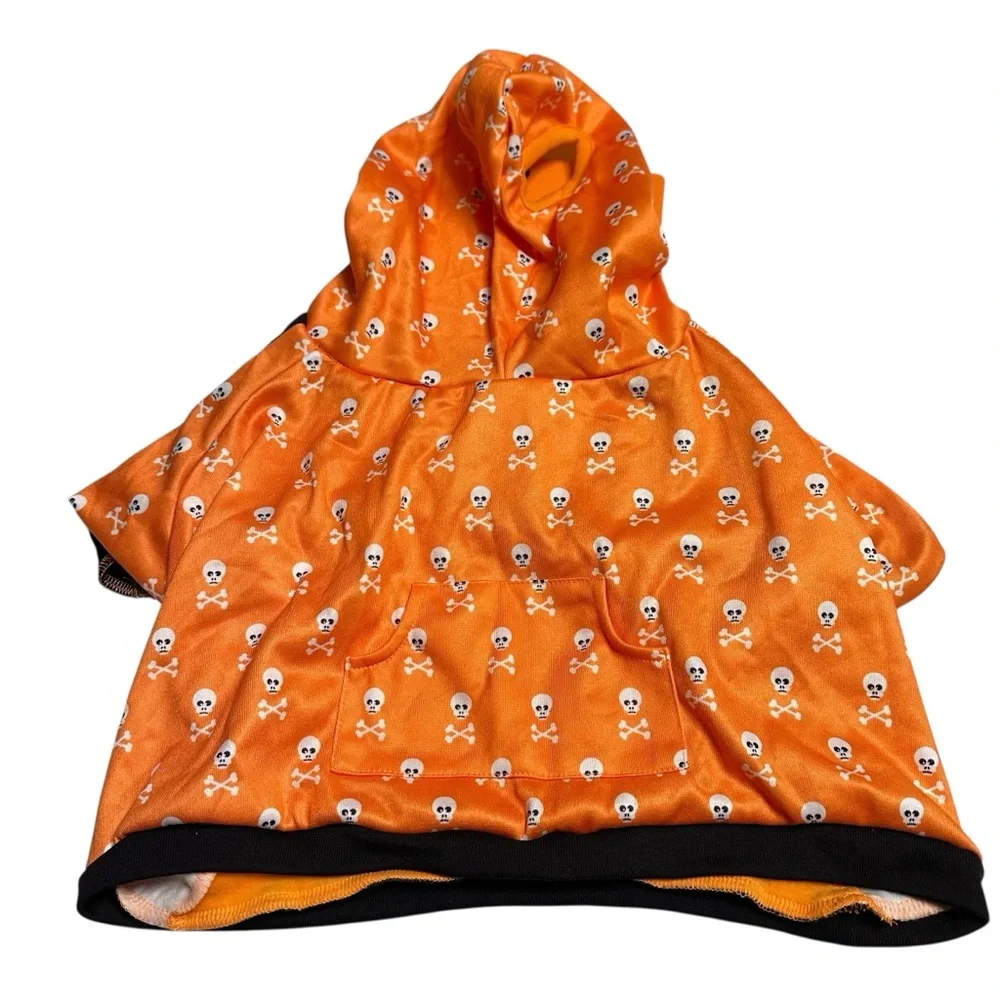 Hyde and Eek Halloween Pet Cropped Hoodie medium‎ orange with white skulls  NWT